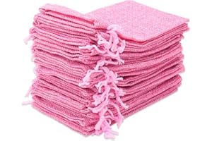 Leeyunbee 30PCS 10x15cm Sachets en Jute, Pochettes Sachets en Lin, Sac Cadeau réutilisable, Sacs en Jute Avec Cordon De Serrage pour Bijoux Cadeau Fête Anniversaire Noël Mariage DIY (Rose Clair)