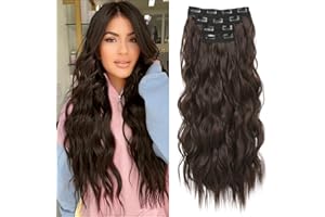 REECHO Clip in Extensions, 4PC Blond Hair Extensions Clip in Haarverlängerungen 60 cm Dicke Lange Strandwellen Haarteile Unsichtbare Spitze Natürliche weiche Haarteile - Schokoladenbraun