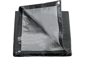 TOONGEEN Tarpaulin 3 x 3 meters Waterproof Heavy Duty 220g/m², Premium Black Tarpaulin Tarp Sheet/Cover with 12 Reinforced Eyelets Ideal for Camping, Garden, Ground, Lawns, Patios