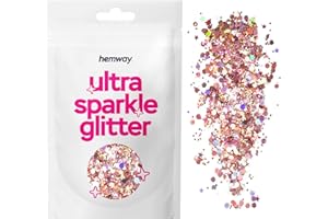 Hemway Rose Gold Holographic Mix Glitter Chunky Multi Purpose Dust Powder Arts & Crafts Halloween Decorations Costumes Scary Makeup Face Eye Body Nails Skin Hair Festival 10g Sample