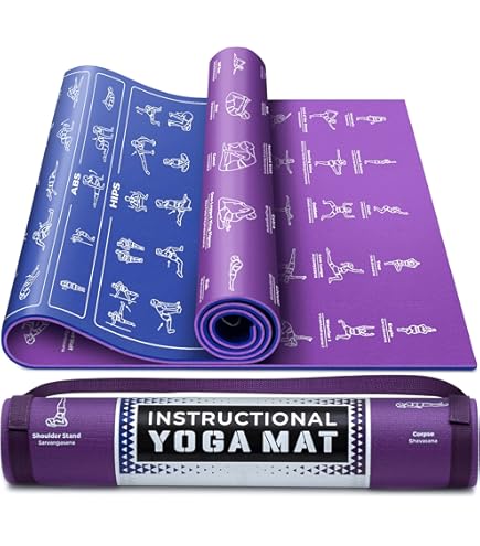 Beginner Yoga Mat With Printed Poses - 75 Illustrated Positions & Stretches Guide