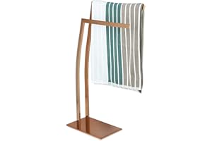 Relaxdays WIMEDO Corner Towel Rack, Size: 80 x 32 x 20 cm Stainless Steel Free-Standing Towel Stand with 2 Rails, Copper