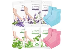 HENJUNU 6 paia Maschera Piedi Esfoliante,Maschera Piedi,mit 2 calzini idratanti per tallone,Intensivo Nutriente,Rimozione Della Pelle Morta,Desquamazione di Calli(Aloe Vera + Lavanda)