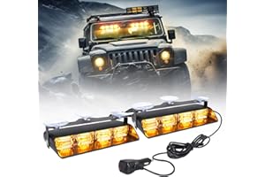 OPP ULITE Emergency Flashing Dash Strobe Lights 2 in 1, 24pcs Led, 26 Flash Mode, Memory Function, DC 12V-24V Cigarette Plug Front/Rear Windshield Warning Light Bar for Vehicles Trucks, Amber