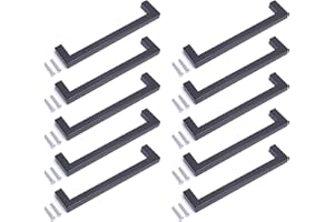 BSM Marketing 10 Pack Kitchen Door Handles 128mm Hole Centre Flat Black Cabinet Handles Stainless Steel Square Cupboard T Bar Handle (Screws Included)