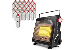 ‎EVOCAMP EVOCAMP Tragbare Gasheizung, Camping Heizung 1,7 kW, multifunktionale Keramikheizung, perfekte Gasheizung für Innenräume und Outdoor mit ODS (Sauerstoffmangelsicherung (+ 28 Gaskartuschen)