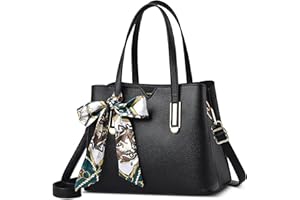 FOLOVEYA Medium Women Handbags Ladies Top Handle Bag Elegant Bow Ribbon Tote Bag PU Leather Crossbody Bag Satchel Shoulder Bags for Work Travel Dating Shoping Black
