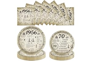 Luvart 70th Birthday Plates and Napkins Party Decorations, 72PCS Vintage Back in 1956 Birthday Tableware Set, 70 Year Old Party Decor Supplies for Women Men 24 Guests