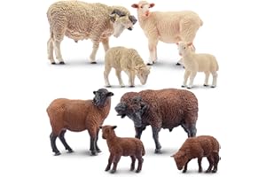 toymany 8PCS Plastic Merino Sheep Figurines Realistic Farm Animal Figure Toys, Birthday Christmas Educational Toy Gift for Kids Toddlers
