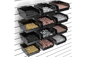 BEAPTCELY Slatwall Mülleimer mit Haken, Kunststoff, Slatwall-Organizer, Werkbank, Behälter für Lamellen, Wand, Organisation, Hardware, Garage, Bastelraum, Werkzeugschuppen, Hobbybedarf (12 Stück, schwarz), 12