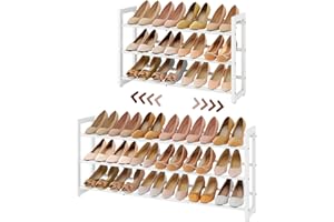 ‎FAVOOSTY FAVOOSTY 3 Ebenen Schuhregal Metall Ausziehbares Weiß, Verstellbar Platzsparend, Shoes Rack, Robustes Schuhständer für Eingangsbereich, Schlafzimmer
