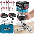 Avhrit Cordless Compact Wood Palm Router, 21V Wood Router Tool with 2PCS 4.0Ah Batteries, Brushless Power Hand Palm Routers for Woodworking, Wood Trimmer Cutting with 15 Pieces 1/4" Router Bits Set