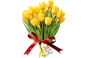levante group – Tulipani Finti Realistici in Lattice Giallo - Mazzo di Fiori Artificiali Realistici per Decorazioni Casa, Ufficio, Eventi – Tulipani Finti 24 pz