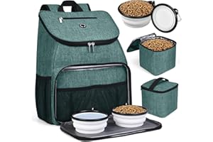BAGLHER丨Dog Travel Bag,Airline Approved Pet Supplies Backpack,Dog Travel Backpack Accessories Set with 2 Silicone Collapsible Bowls and 2 Food Baskets. Green