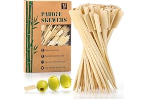 Aodaer 100 Pieces Bamboo Paddle Skewers 12CM Natural Wooden Cocktail Sticks BBQ Skewers Food Picks for Barbeque, Kebabs, Cocktails Buffet Party