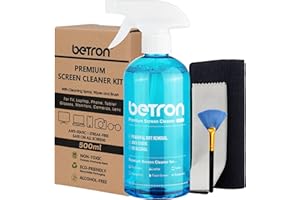 Betron 500ml Screen Cleaner for TV, Monitor, Laptop, LED, LCD, Tablet, Smartphone, Camera Lens, Cleaning Kit Includes Microfibre Cloths and Cleaning Brush