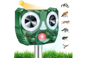 LEMENG Repellente Gatti,Repellente Ultrasuoni Energia Solare IP66 Impermeabile a Frequenza Regolabile per Allontanare Animali 5 modalità Regolabile Repeller Animali Ultrasound Repellente per Animali