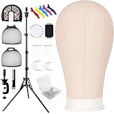 Fernlandia 63"/160cm Wig Stand with 22"/56cm Mannequin Head - Canvas Wig Head Stand, Adjustable Wig Head Stand with Head for