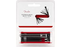 Fender Guitar,Bass Multi-Tool, 14-in-1 Maintenance Tool with Hex Wrenches, Screwdrivers, Truss Rod Socket, Durable Chrome Vanadium, Compact Design, Red
