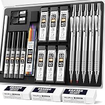 Nicpro 30 Pièces Porte-Mines Métal - Critérium 0.5, 0.7, 0.9, 2 Mm Avec Recharges - Étui Cuir Pour Dessin Et Croquis