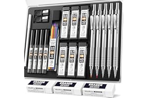 Nicpro 5 Piezas Metálica Portaminas 0.5 & 0.7 & 0.9 mm & 2mm (4B 2B HB 2H colores) cone Minas, Borrador, Sacapuntas para Artistas Arquitectura, Escritura y Trabajo Escolar