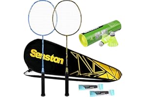 Senston S300 Haute Qualité Raquettes Badminton de Carbon-Fibre, 2 Raquette, 2 Surgrips et 6 Pièces Volants en Nylon Balles, Bonne stabilité