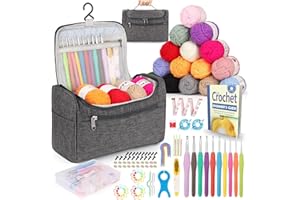 Reessy Crochet Kits for Beginners Adults, Crochet Kit Include Instructions 10 Size Crochet Hooks 15Pcs×25g Yarn Storage Bag and Crochet Accessories, Complete Beginners Crochet Kit - Grey