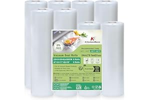 KitchenBoss Vakuumierbeutel 8 Rollen Vakuumierfolie: Vakuumierbeutel Lebensmittel 20x2/28x6/300cm, Einschweißfolie für Vakuumierer BPA-Frei, Folienrollen Reißfest