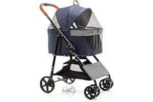 Fudajo Poussette Pliable pour Chiens et Chats 2 en 1 – Capacité Max. 20 kg – Bleue – en Acier et EVA – avec Sac de Transport Amovible – Buggy Chariot pour Petits Animaux