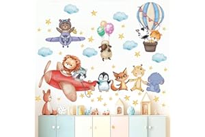 TOARTI Flugzeug Tier Wandtattoo Lichtfarbe Babyzimmer Wandsticker Mädchen Schlafzimmer Wanddeko Kinder Schlafzimmer Spielzimmer Wanddekoration DIY Löwe Elefant Tiere Wandaufkleber
