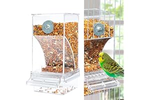 Hoquare No Mess Bird Feeder, Acrylic Automatic Parrot Feeder Cage, Transparent Seed Food Dispenser Cage Accessories for Small Birds Parakeets Cockatiels
