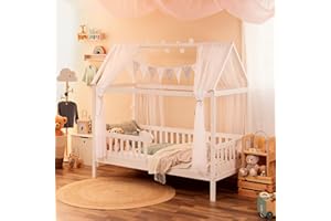 Alcube® Lit cabane 80x160 avec Protection Anti-Chute - Matelas Inclus 80x160 et décoration Blanche - Lit pour Enfant 80x160 cm pour garçons et Filles - Blanc