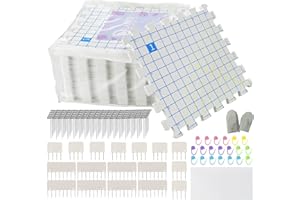 LAMXD Alfombrillas de bloqueo para tejer, tablas de bloqueo extra gruesas con rejillas con 25 bloqueadores de punto y 100 pines en T para costura o ganchillo, paquete de 9 unidades