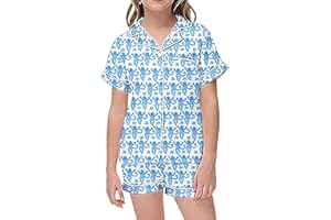 CUEYU 2 Piece Floral Pajamas Set for Kids Short Sleeve Monkey Bunny Tiger Floral Shorts Set Boys and Girls Button Pajamas Shorts Set