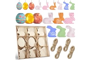 LLNRCOOL Ostereier zum Bemalen,36 Stück Holz Dekoaufhänger Ostern Osterschmuck aus Holz zum Aufhängen Osterdekoration,DIY Bastelsets Ostern Kinder,Holzaufhänger für Ostern den Osterstrauß,Hasen und Eier