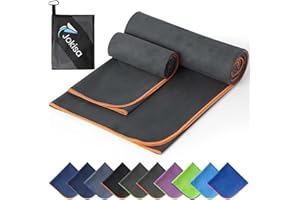 Jokisa 2 Piezas Toalla Microfibra (180x90cm Toalla Piscina+100x50cm Toalla Gimnasio), Toalla Playa de Secado Rápido y sin Arena, para Fitness, Playa, Gimnasio, Camping (Gris Oscuro - Naranja)