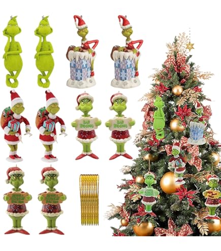 Grinchs Acrylique Pendentifs 2023 Sapin Noël Mignon 2D Grinchs Noël à Suspendre, Noël Pour Intérieur Et Extérieur, Décoration La Maison
