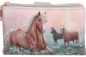 Depesche 13405 Miss Melody Romantic Fields - Porte-Monnaie en Vert et Rose, avec Motif de Chevaux et pré Fleuri, Porte-Monnaie avec Fermeture Velcro