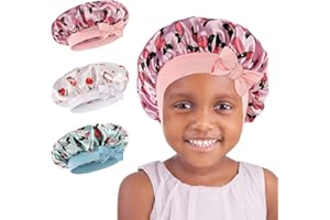 WEIPAO Kids Satin Bonnet - 3 Packs Baby Bonnet for Curly Hair Silk Sleep Cap with Adjustable Elasticated Soft Band for Child Toddler Baby