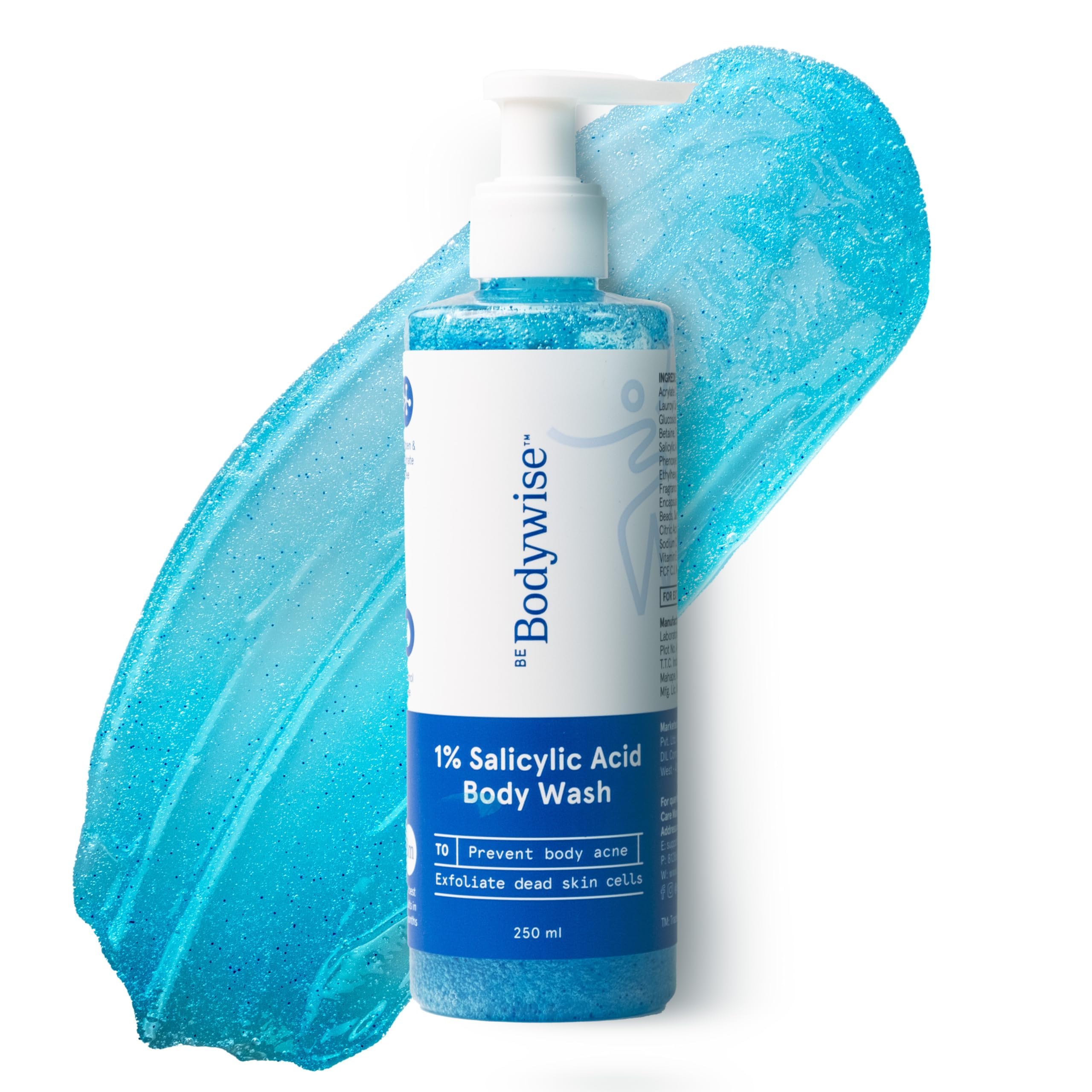 Be Bodywise 1% Salicylic Acid Exfoliating Body Wash Shower Gel 250ml | Prevents Body Acne, Bumpy skin & Deep cleanses | Suita