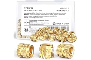 YAMXIN Inserti filettati M4 per stampa 3D, 100 dadi in ottone M4 x 5 x 5,5 mm, per parti in plastica