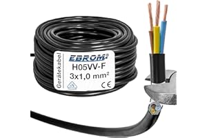 EBROM Kunststoff Schlauchleitung RUND, Kabel, Stromkabel, Leitung, Gerätekabel H05VV-F 3x1,0 mm² 3G1 mm2 - Farbe: schwarz - Viele Längen in 5 Meter Schritten bis 150 Meter, Ihre Kabellänge: 10 Meter
