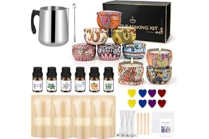 SACEMONTIC Kerzen Selber Machen Set, DIY Kerzenherstellung Mit 480g Sojawachs für Kerzen,9 Kerzendosen 6 Duftöl, 8 Farbblöcken,100 Kerzendocht und Stickers, Gießen Set Geschenke für Frauen Weihnachten