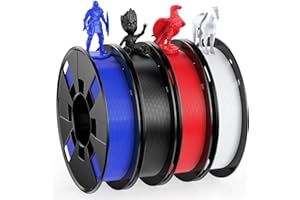 WEEFUN 4 Color PLA 3D Printer Filament Pack, 1.75mm PLA Filament 3D Printing Material, Four Bright Color Black/White/Red/Blue, PLA Filaments for 3D Printer, 4 Spools, Total 1KG(2.2LBS)