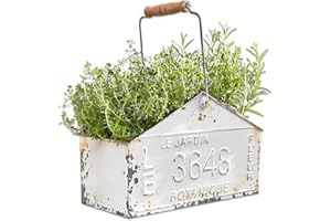 Loberon Korb Botanique, mit französischer Vintage-Prägung, vielseitig und funktionell, mit praktischem Holzgriff, Gartenarbeit, Pflanzgefäß, Zinn, Tannenholz, antikweiß