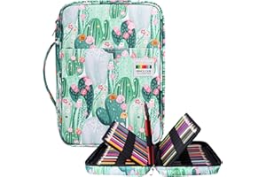 OVAKIA Grande Capacité Trousse Scolaire pour Crayon de Couleur 220, Étui à Crayons Art Sac Rangement pour Artiste Peinture Palette Couteaux, Pinceau Aquarelle, Outils DIY(Le Cactus)
