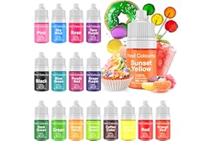 FANKOO Lebensmittelfarbe - 17 Flüssige Lebensmittel Farben Set für Kuchen Backen, Kekse, Getränken - sehr hochkonzentriert & zuckerfrei, für Kuchendekoration, Slime, DIY Seifen - 6ml jeder