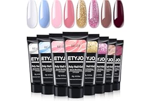 ETYJO Poly Gel Set mit 8 couleurs Bleu Nude Rose Poly Gel Ongles, Rapidement Gel d'Extension Poly Nail Gel acrylique pour les ongles, Nail Extension Gel pour les débutants Salon maison DIY Nail Art