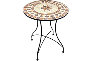 dszapaci Mosaik Gartentisch Balkontisch Rund 60 cm Mosaiktisch Mediterran Beistelltisch Mosaik runder Gartentisch