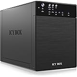 ICY BOX 4-fach Externes Festplattengehäuse für 3,5 Zoll SATA I,II,III Festplatten, USB 3.0 (UASP) & eSATA Anschluss, 80 mm Sm